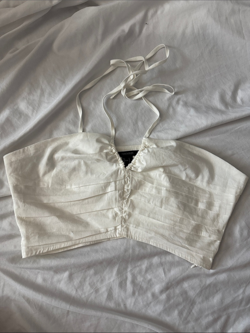 Forever 21 White Ruched Halter Crop Camisole